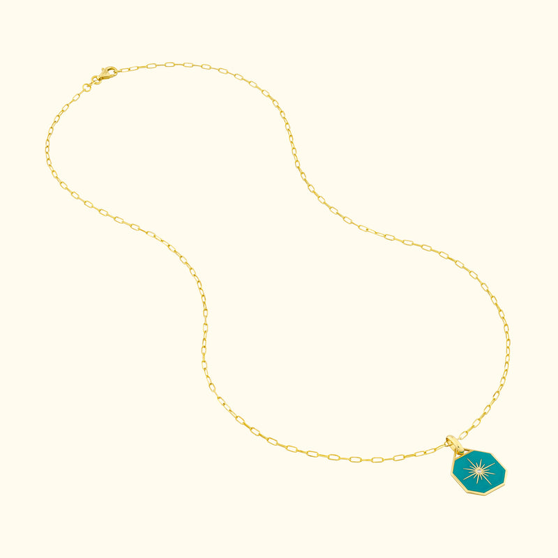 Teal Enamel Star Octagon Medallion Necklace