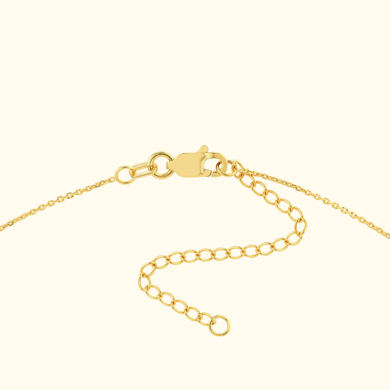 Gold chain with a lobster clasp and adjustable length.