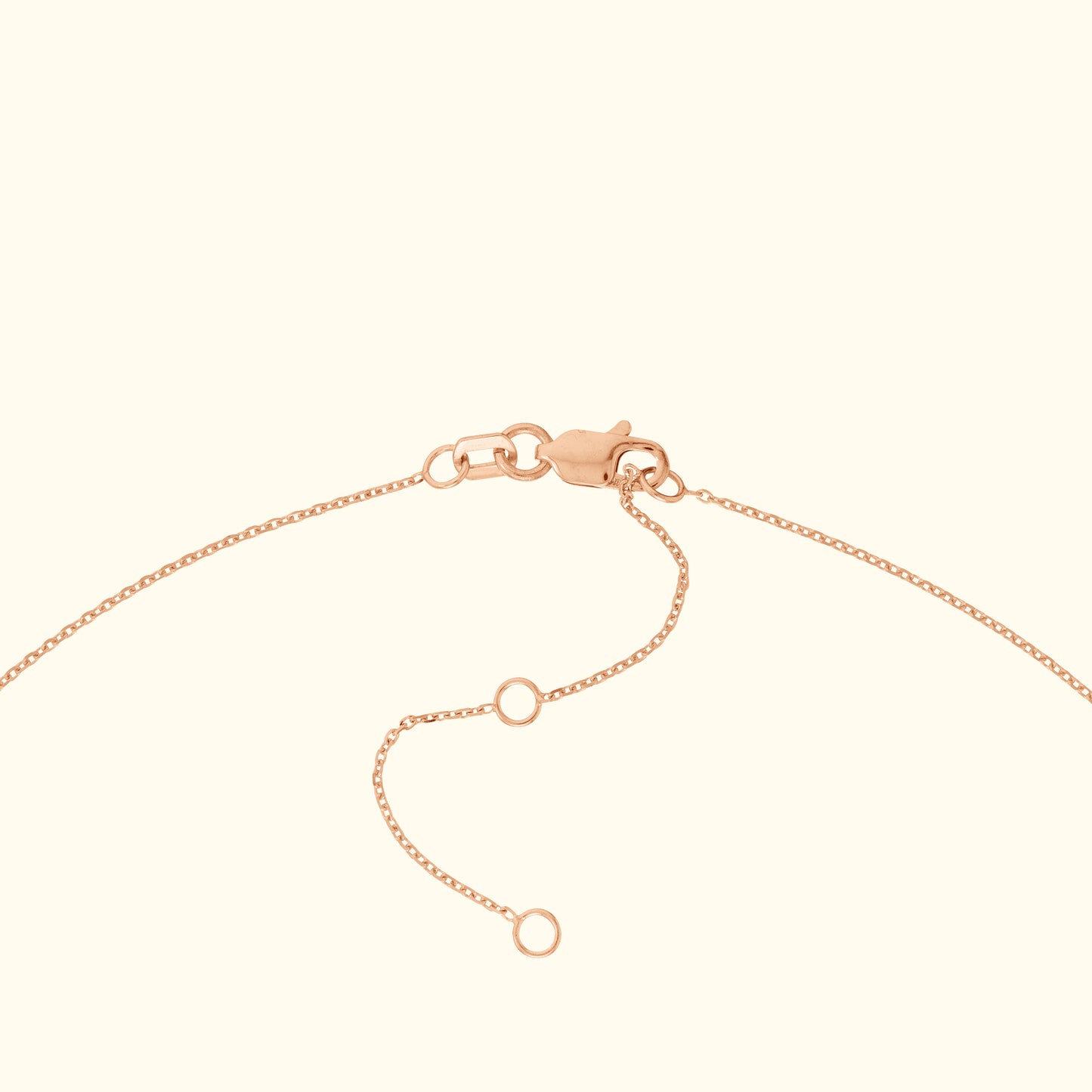 Rose gold chain necklace clasp with adjustable links.