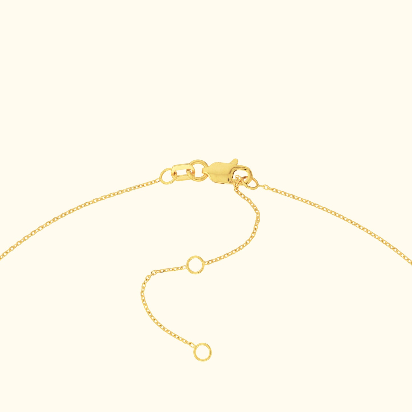 Delicate gold chain necklace clasp with adjustable links.