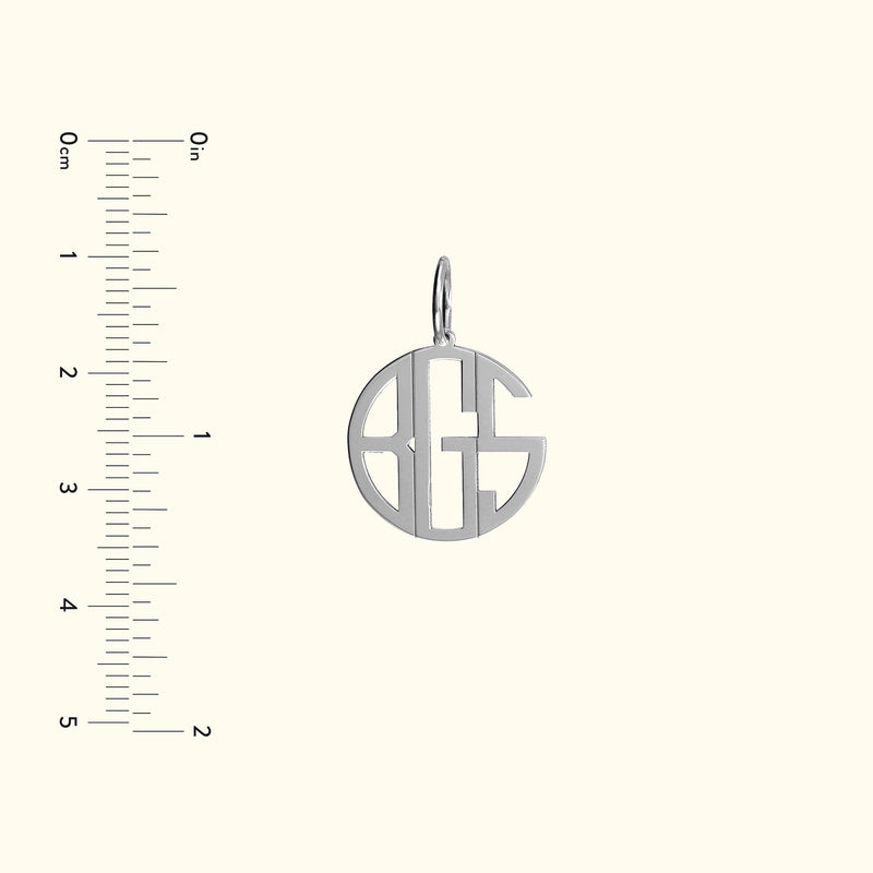 Silver monogram pendant featuring the letters A, G, and S, with a loop for attachment.