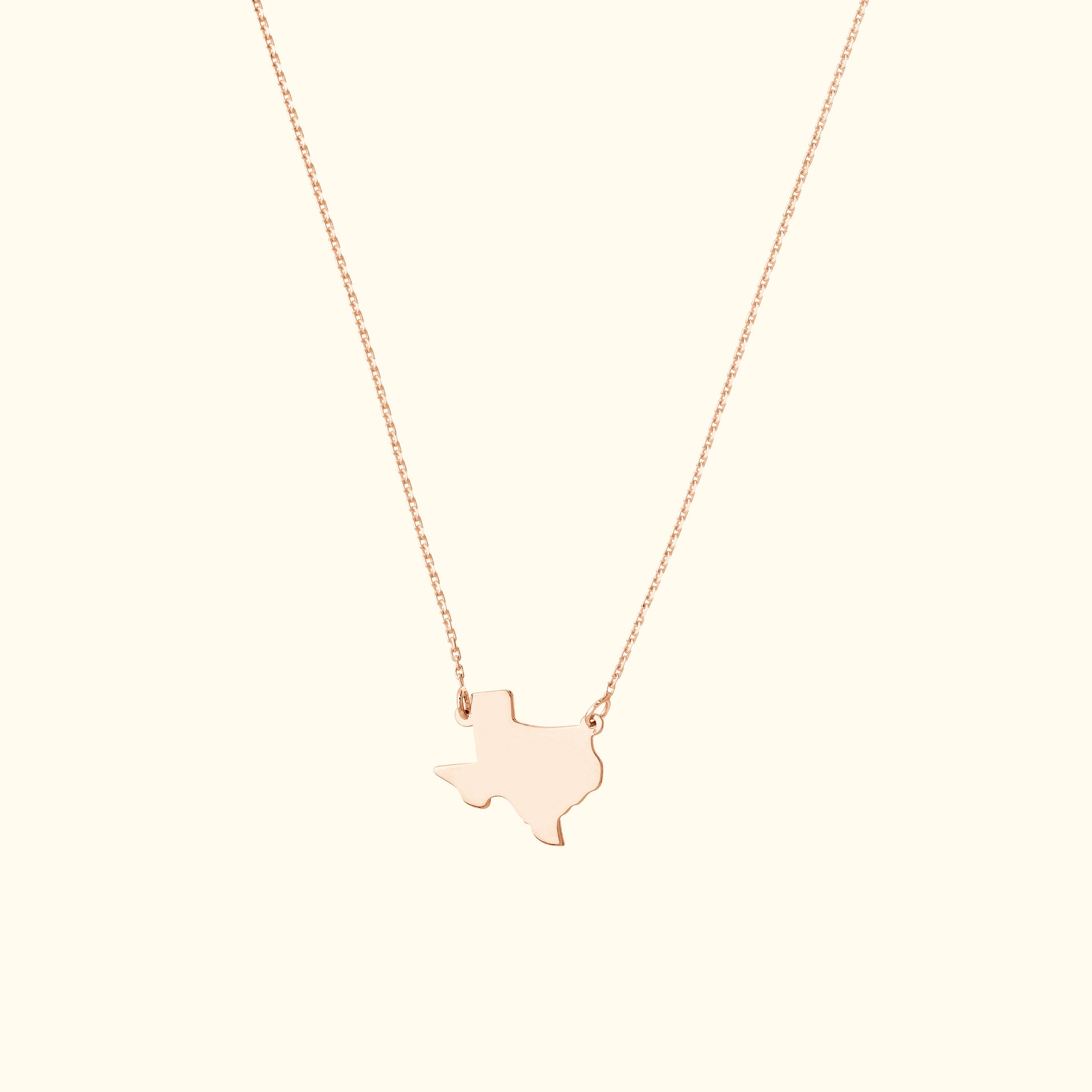 Gold pendant necklace featuring a Texas state silhouette on a delicate chain.