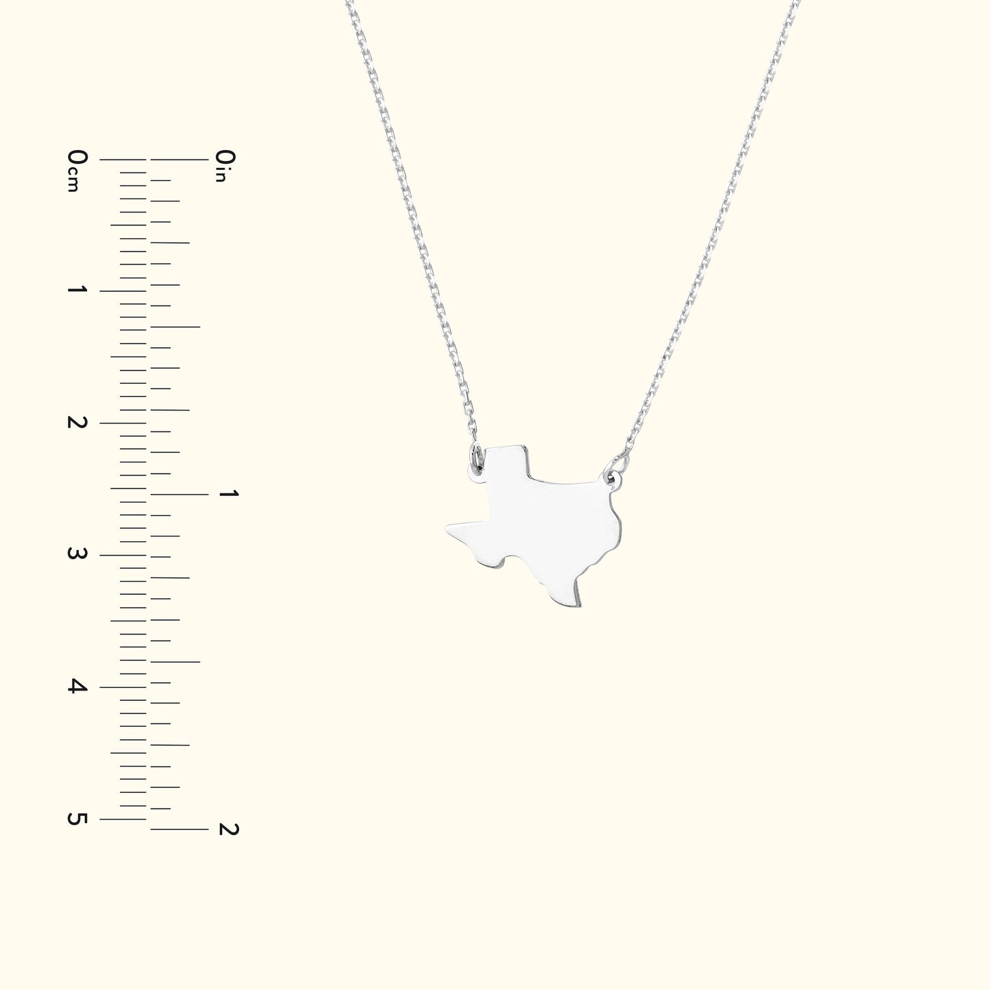 Silver necklace featuring a Texas-shaped pendant, displayed against a light background.