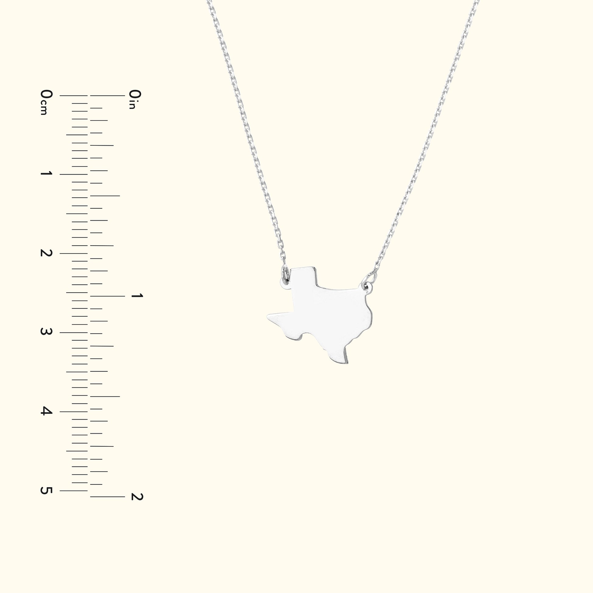 Silver necklace featuring a Texas-shaped pendant, displayed against a light background.
