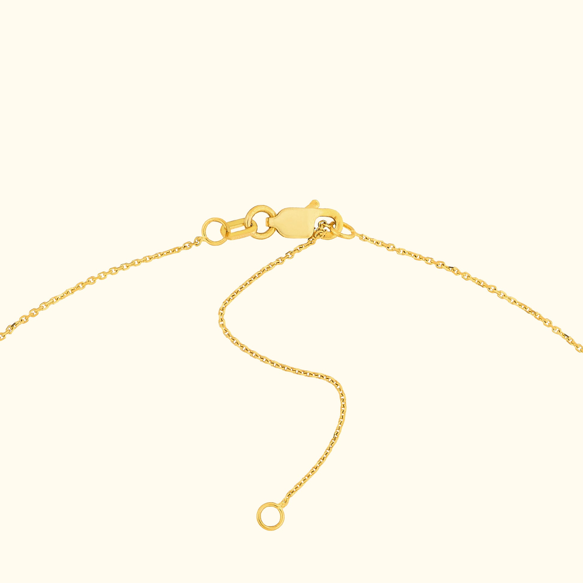 Close-up of a gold necklace clasp with delicate chain links.