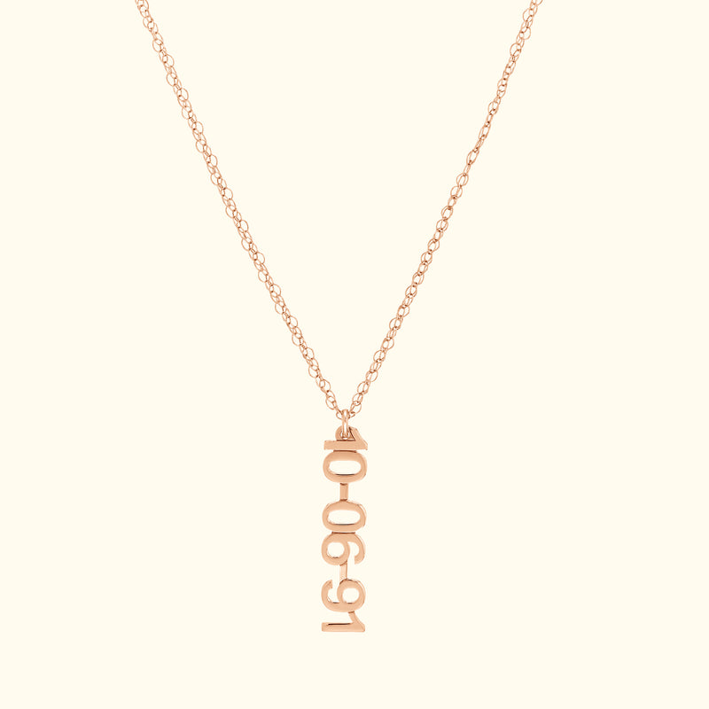 Vertical Gold Numeral Necklace - Block Design