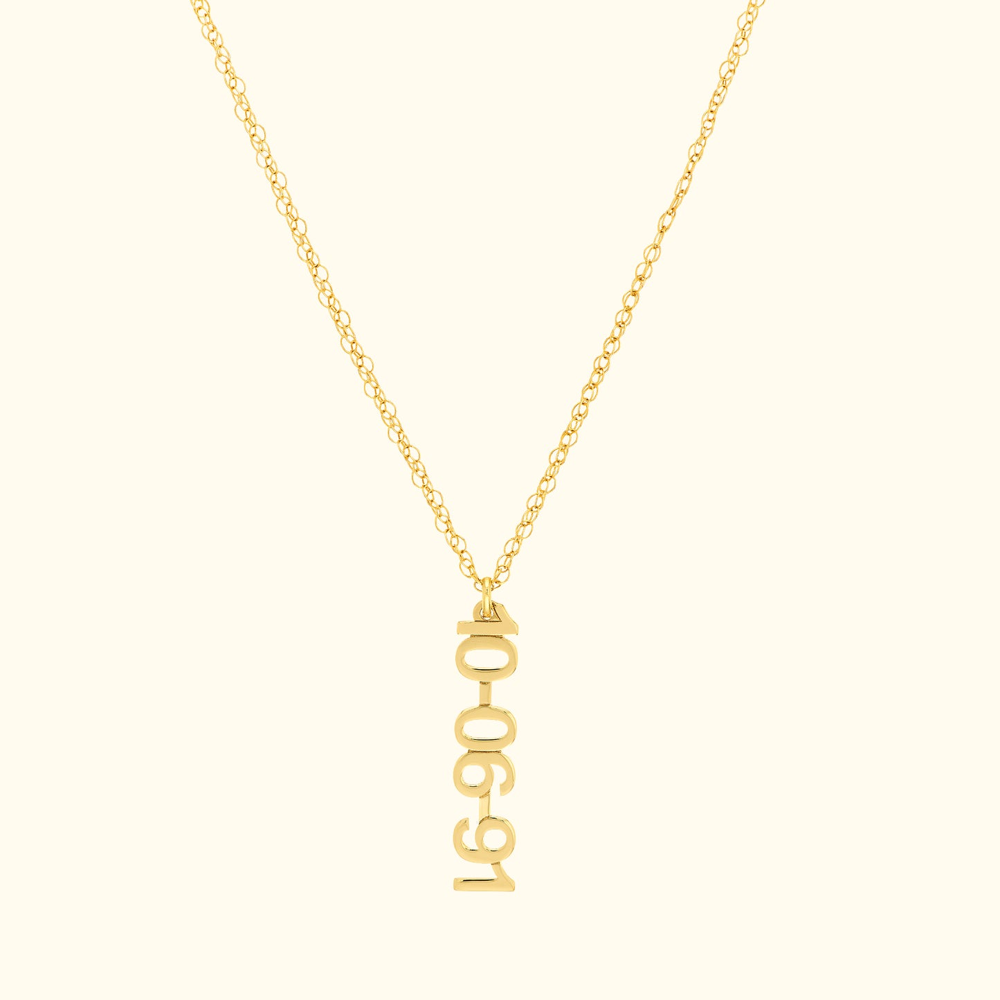 Vertical Gold Numeral Necklace - Block Design