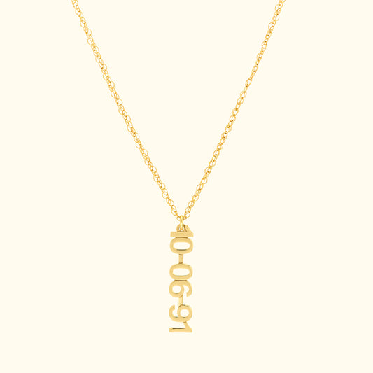 Vertical Gold Numeral Necklace - Block Design