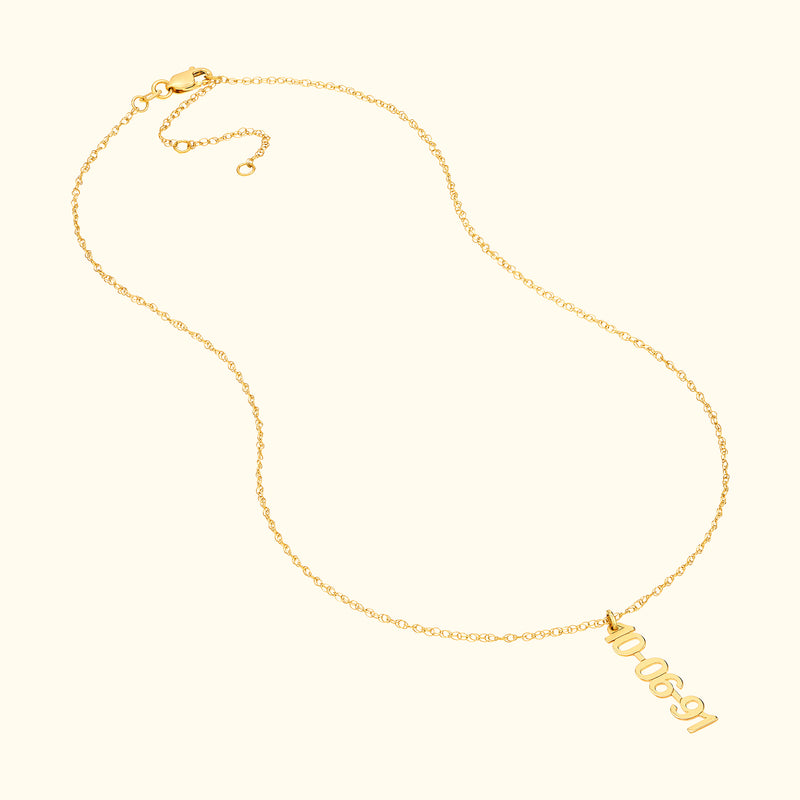 Vertical Gold Numeral Necklace - Block Design