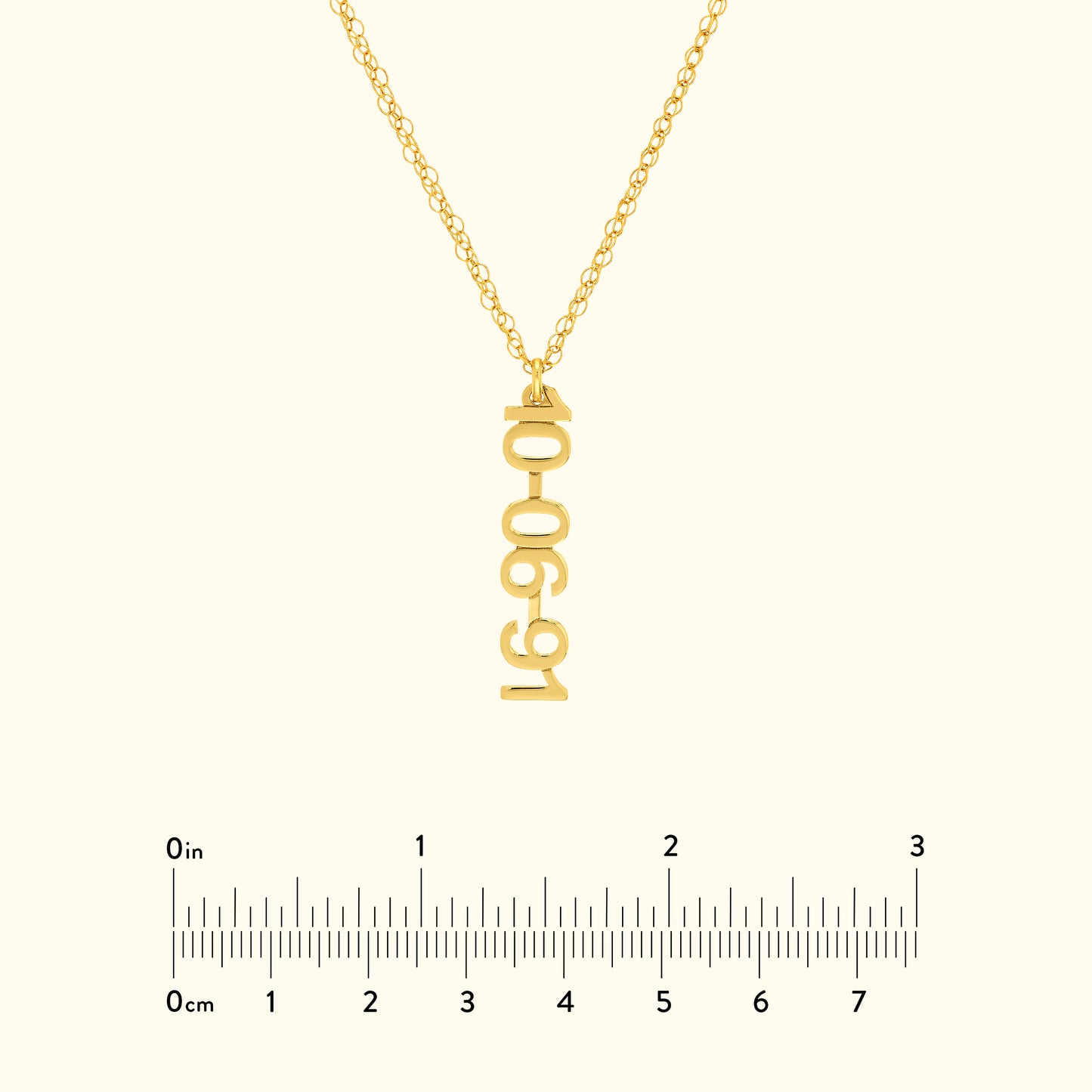 Vertical Gold Numeral Necklace - Block Design