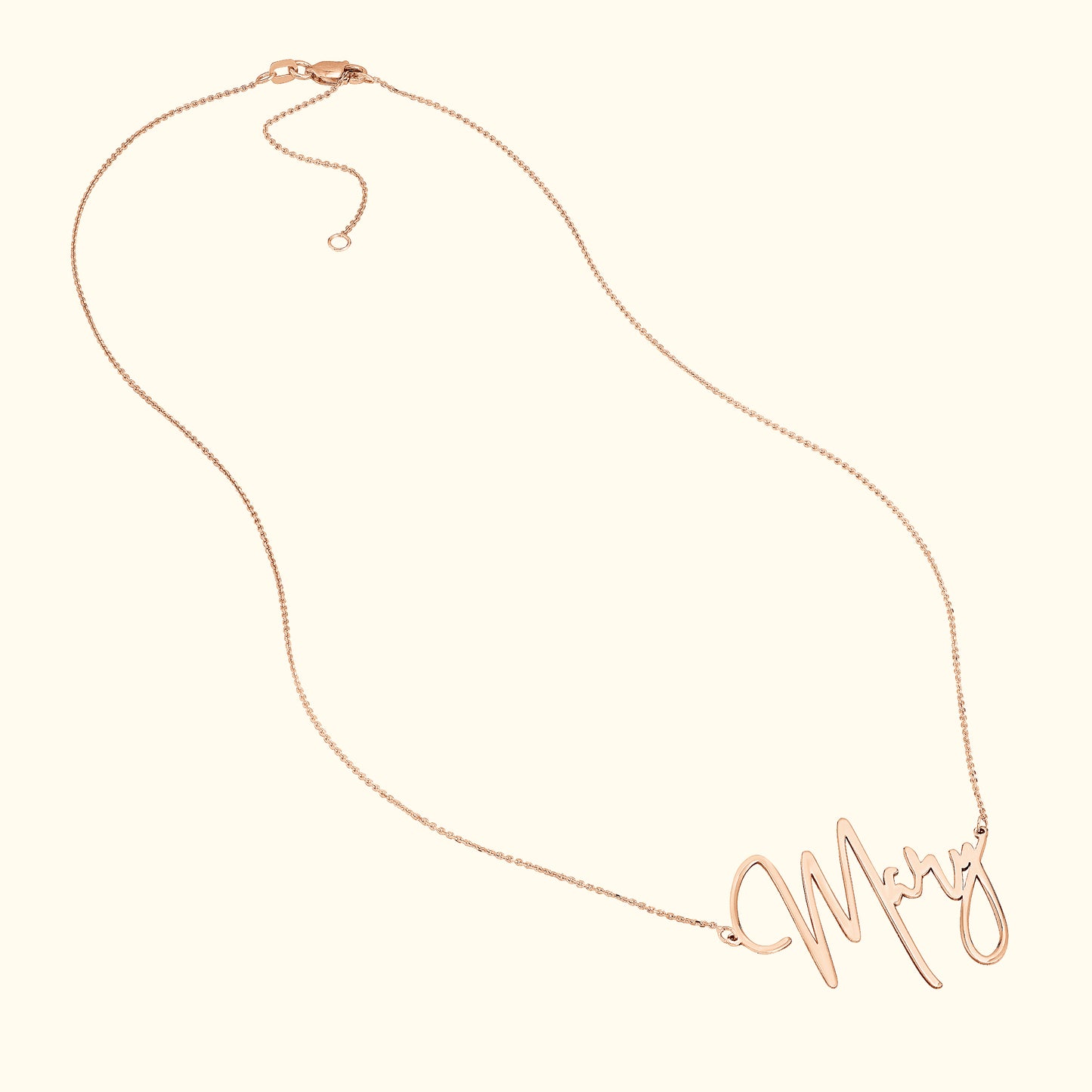 Rose gold personalized necklace featuring the name "Mary" in a cursive font.