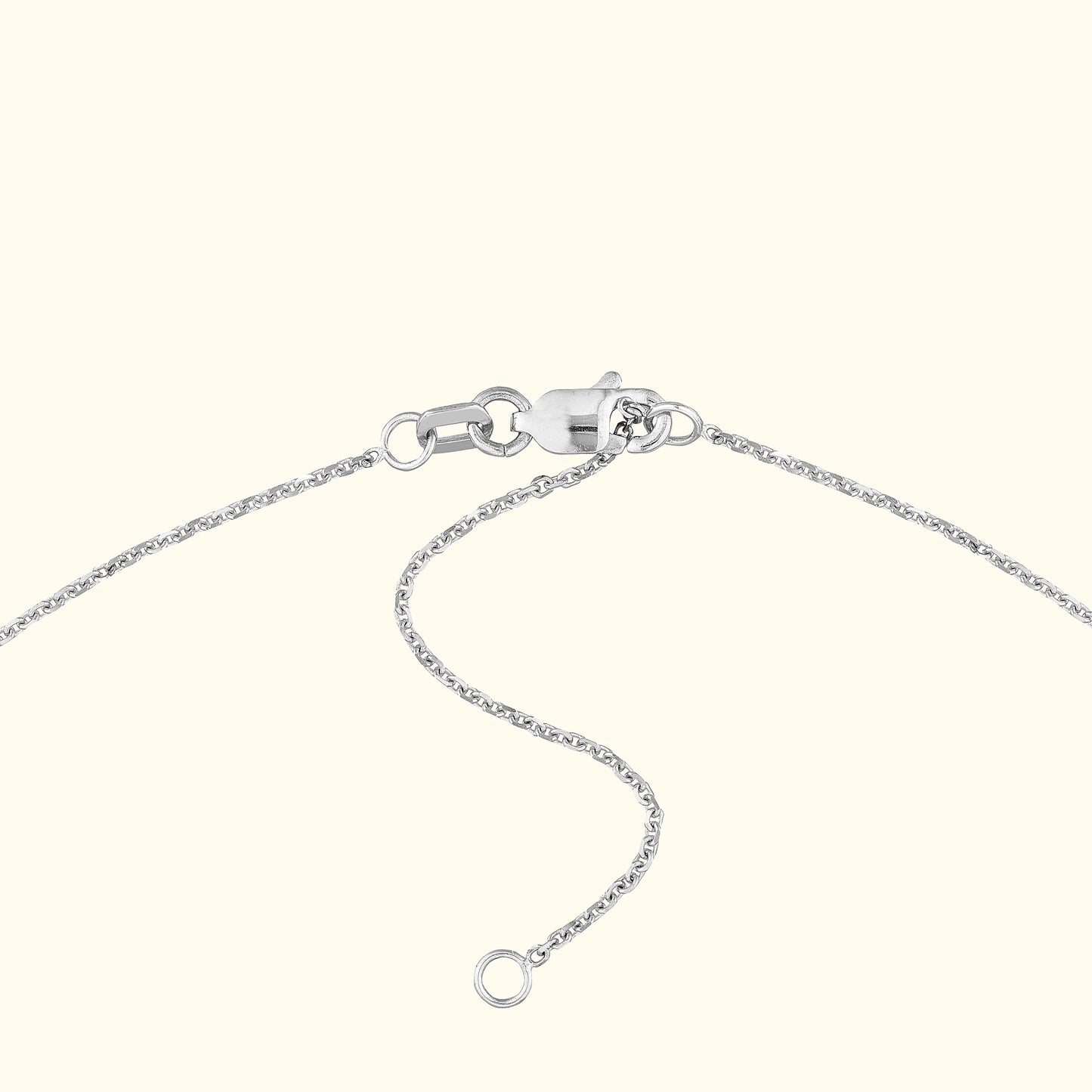 Silver chain necklace with a clasp and adjustable links.