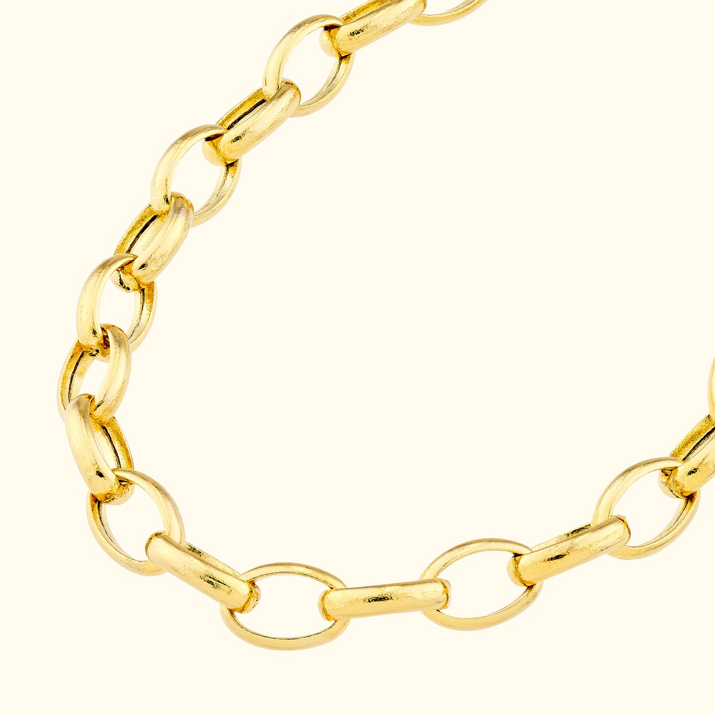 Gold chain necklace with interlocking oval links.