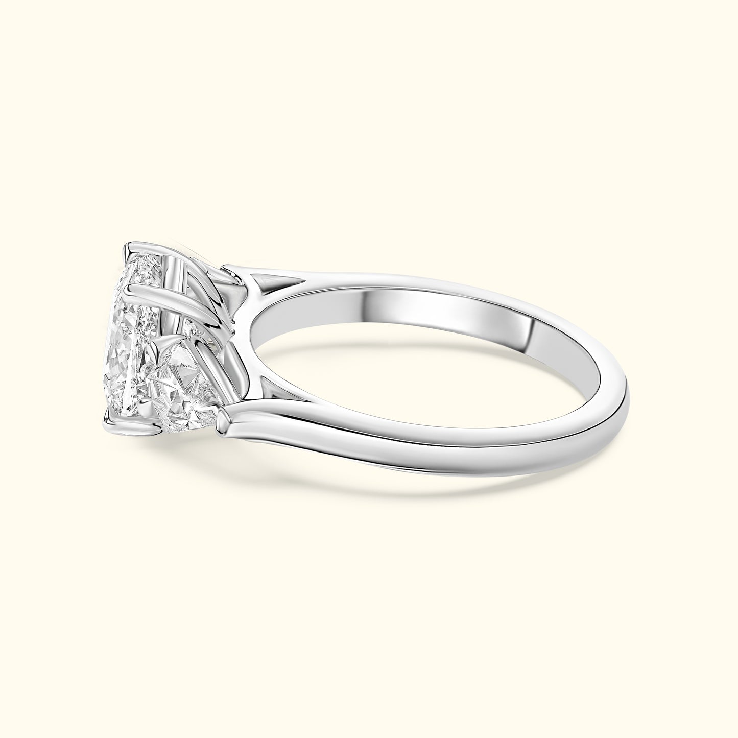 Elegant silver ring featuring a large, intricate diamond setting.