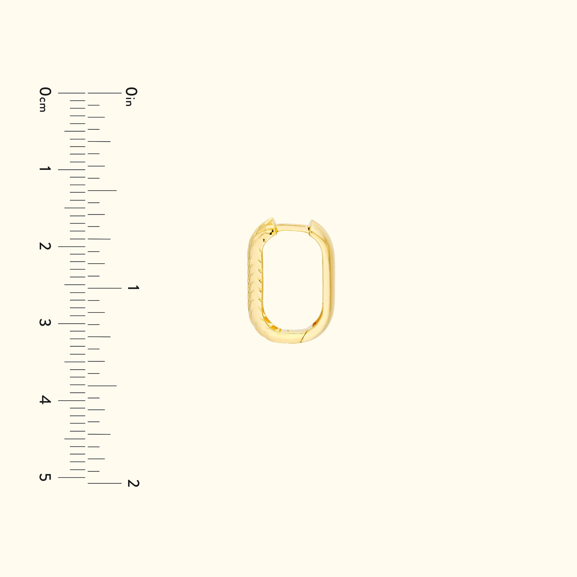 Gold hoop earring with a textured edge, displayed against a light background.