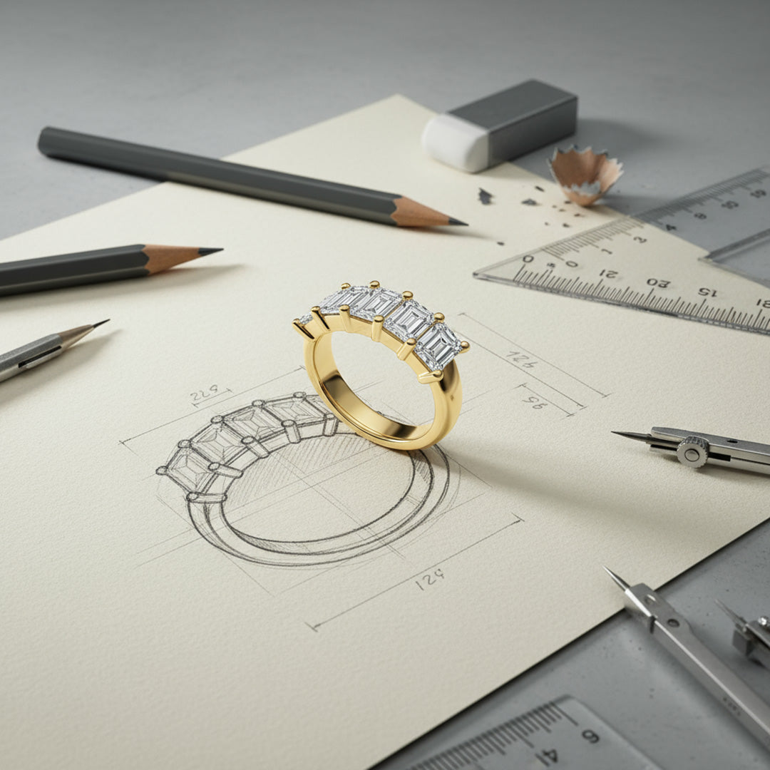 'Clara' 5 Stone 3.00ct Emerald Diamond Wedding Band