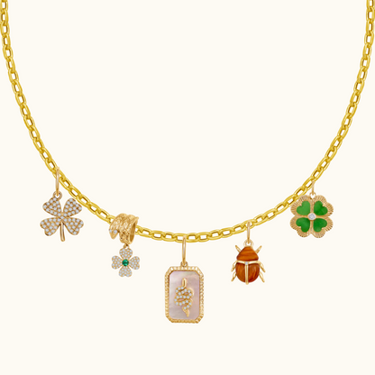 Snake Bail Diamond and Emerald Clover Pendant