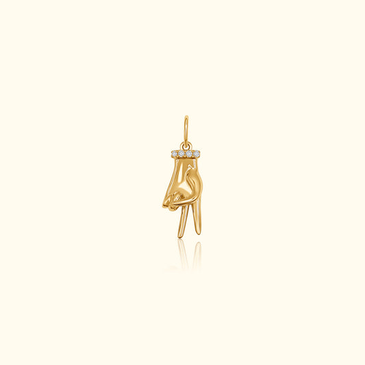 Diamond Peace Sign Hand Pendant