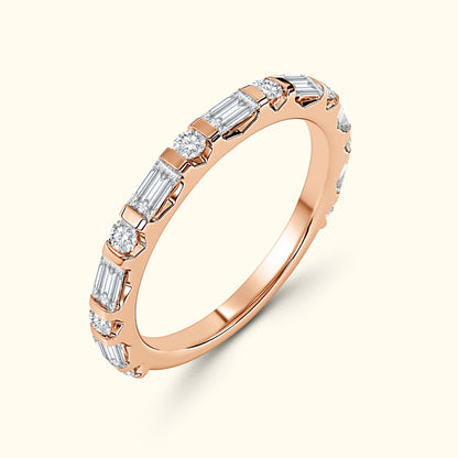 'Rosie' Emerald and Round Diamond Wedding Band