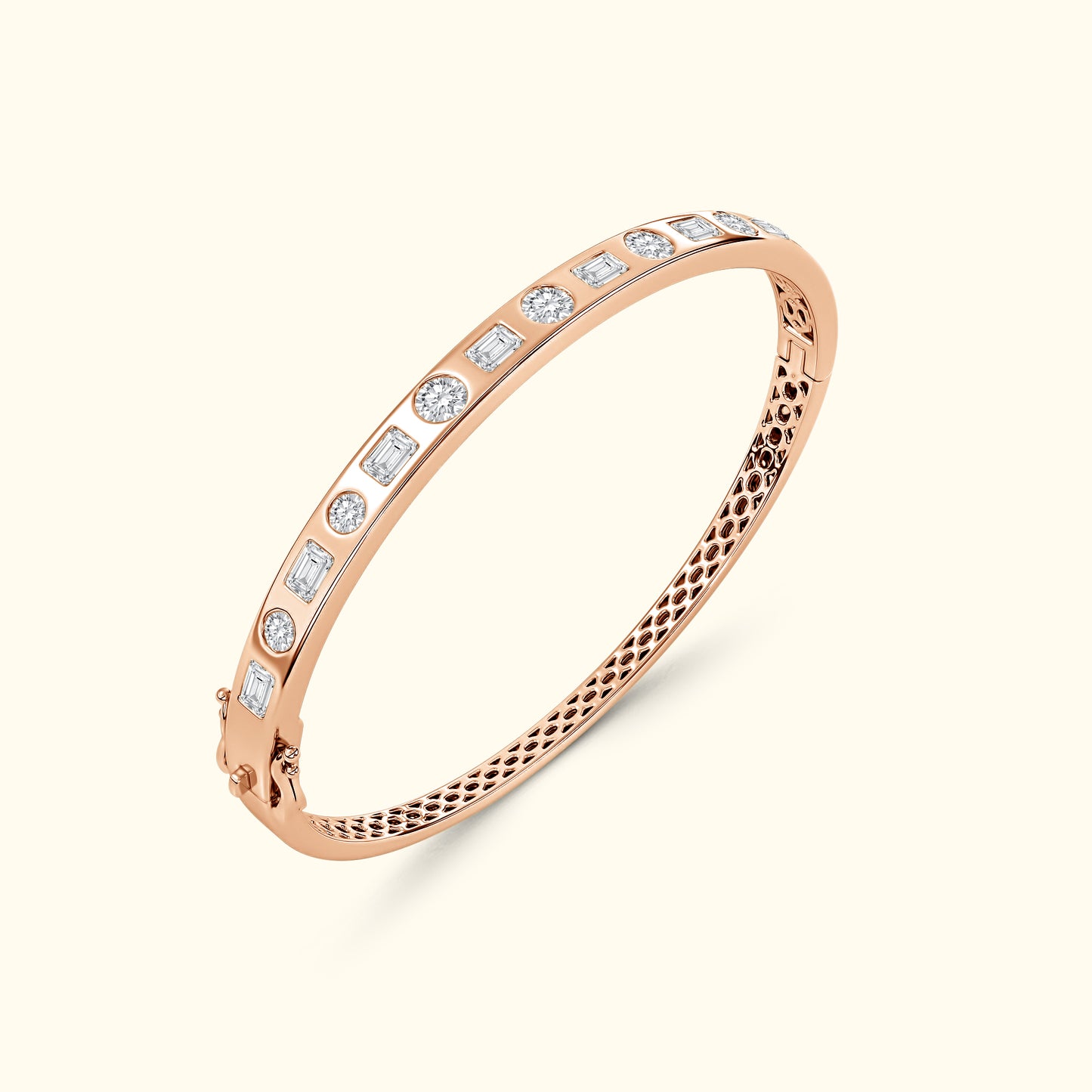 Bezel Set Emerald and Round Mixed Diamond Bracelet