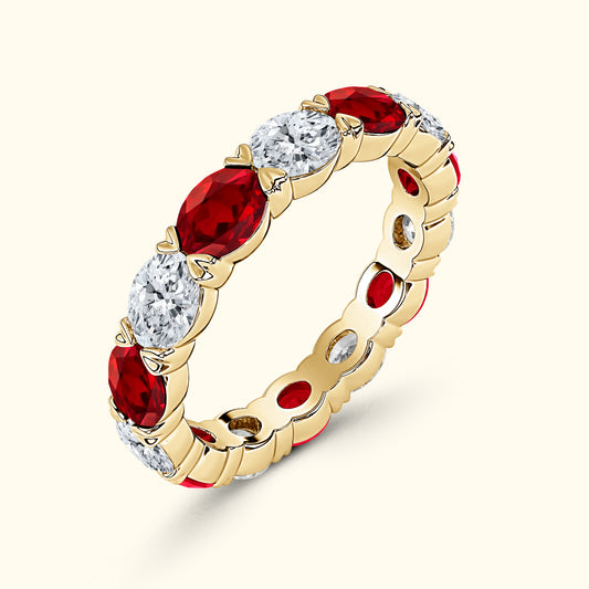 'Jasmine' Oval Cut Ruby and Diamond Eternity Wedding Band