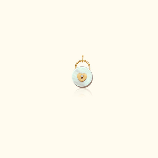 White Mother of Pearl and Diamond Padlock Medallion