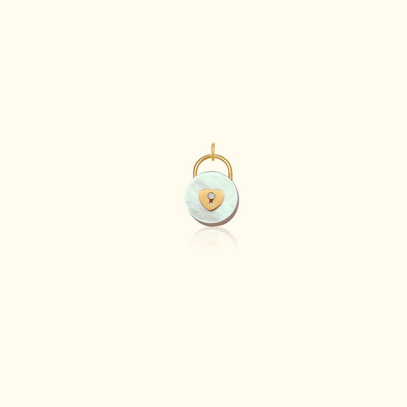 White Mother of Pearl and Diamond Padlock Medallion