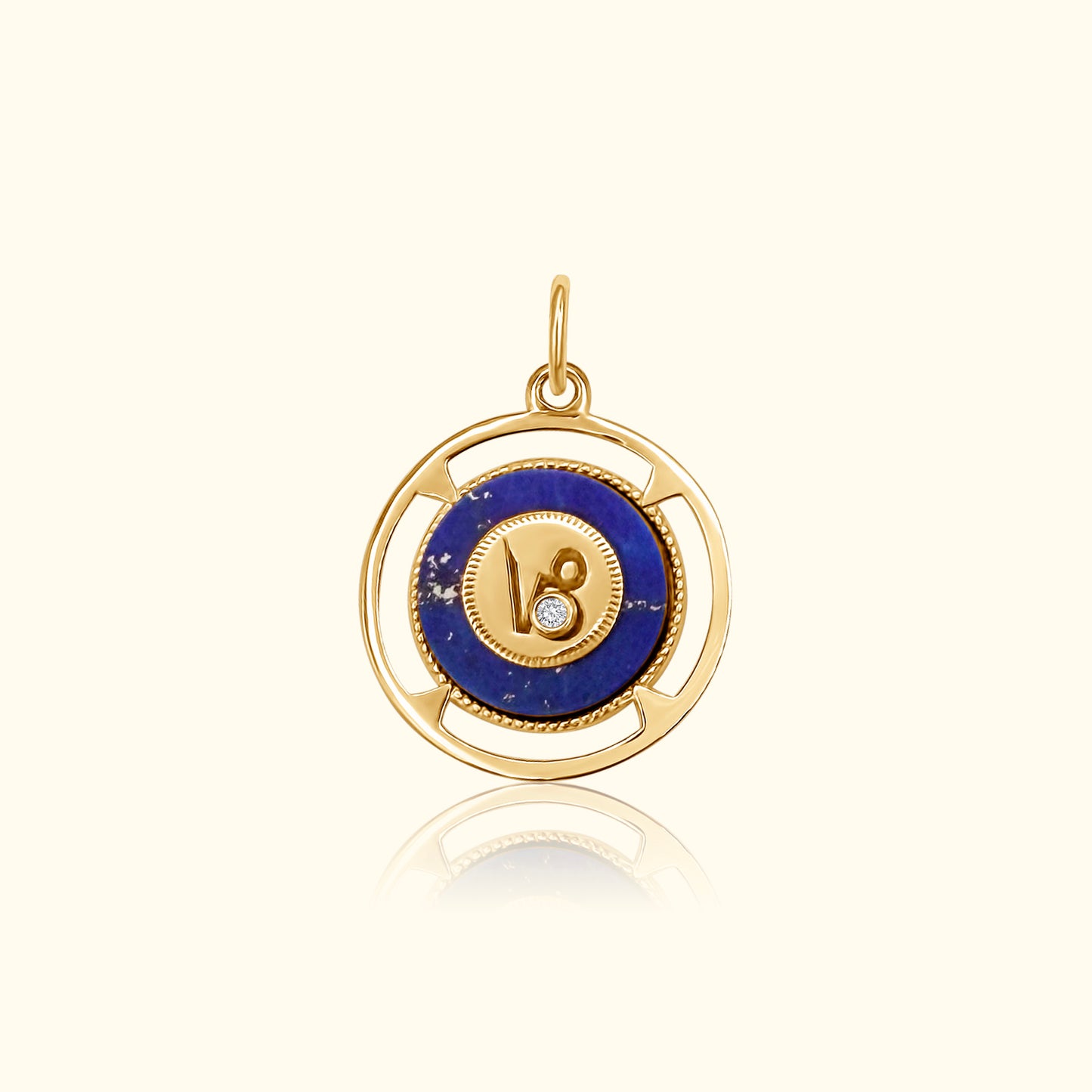 Capricorn Zodiac Lapis and Diamond Medallion