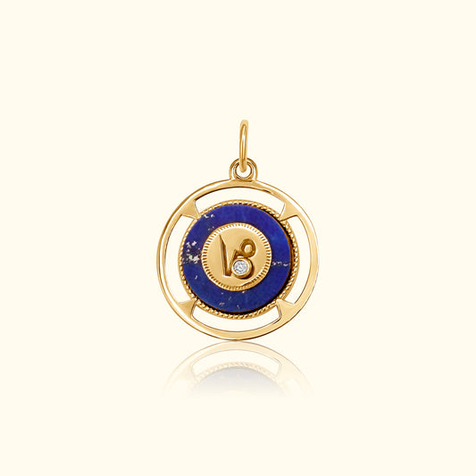 Capricorn Zodiac Lapis and Diamond Medallion