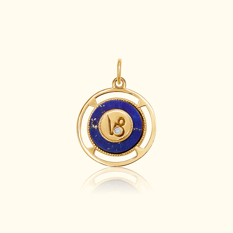 Capricorn Zodiac Lapis and Diamond Medallion