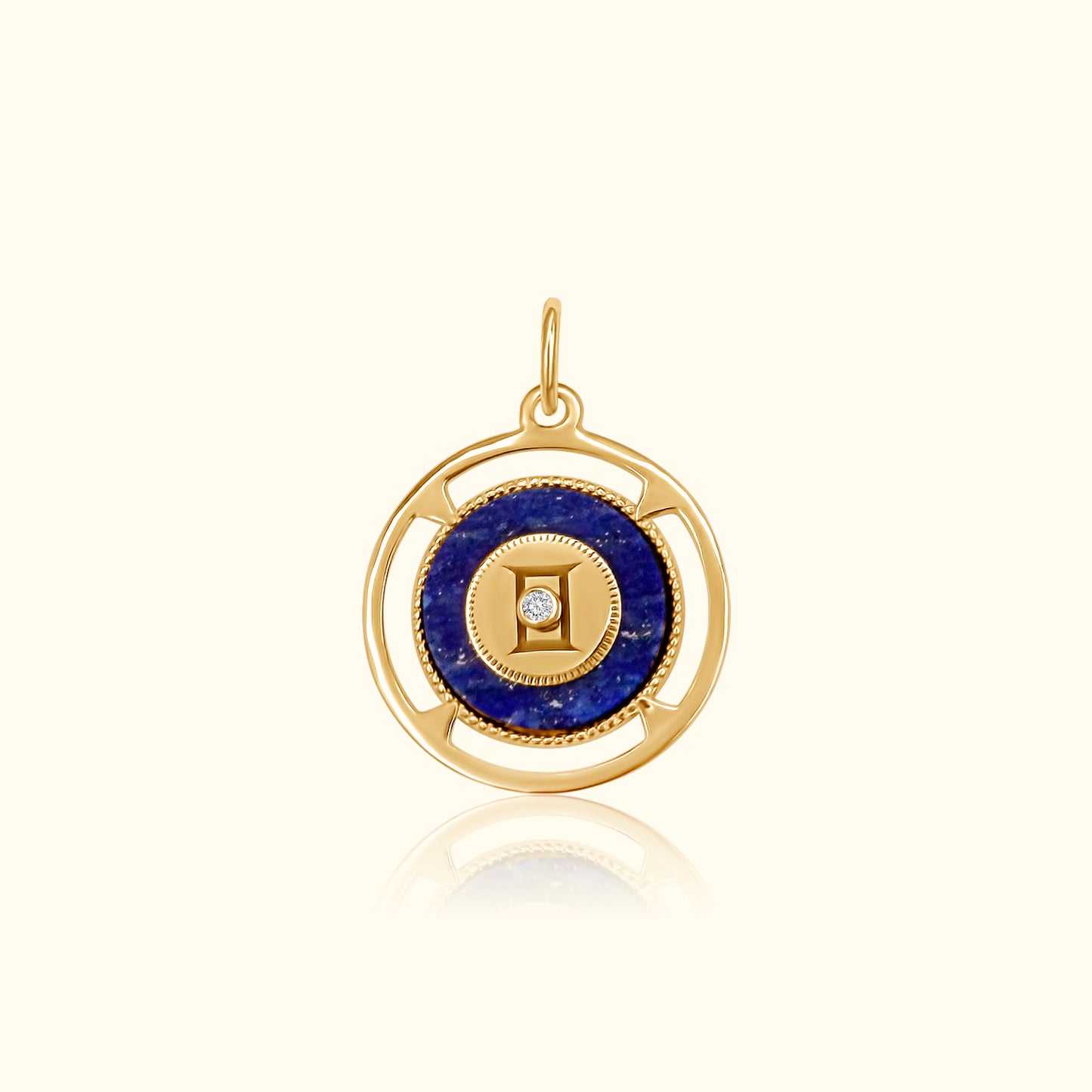 Gemini Zodiac Lapis and Diamond Medallion