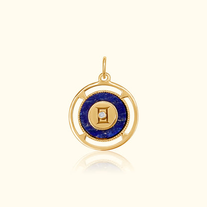 Gemini Zodiac Lapis and Diamond Medallion