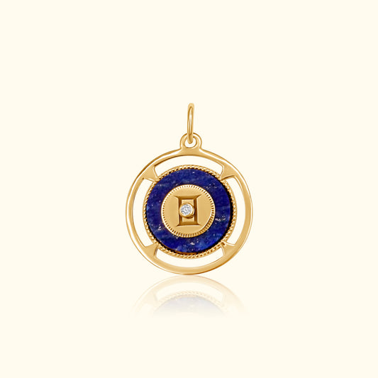 Gemini Zodiac Lapis and Diamond Medallion