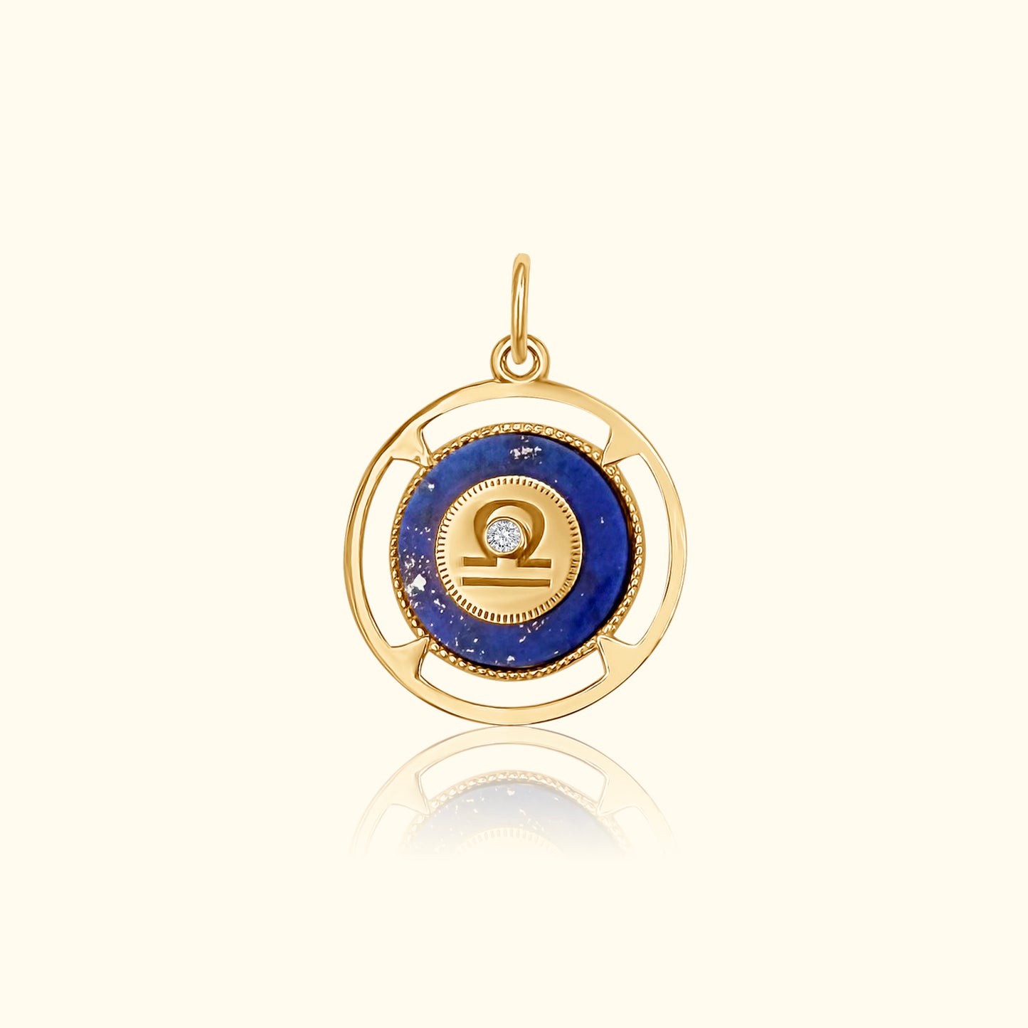Libra Zodiac Lapis and Diamond Medallion