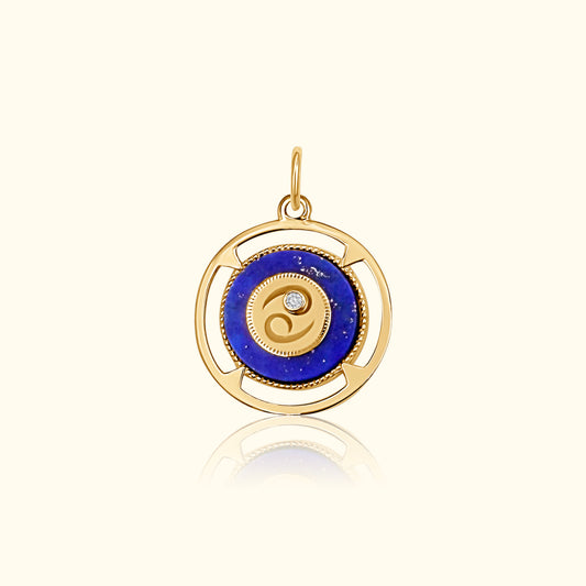 Cancer Zodiac Lapis and Diamond Medallion