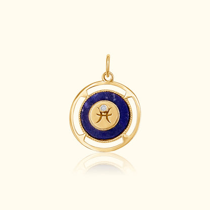 Pisces Zodiac Lapis and Diamond Medallion