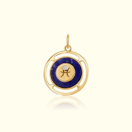 Pisces Zodiac Lapis and Diamond Medallion