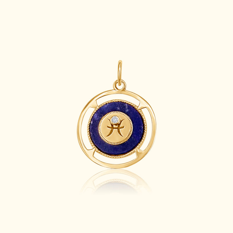 Pisces Zodiac Lapis and Diamond Medallion