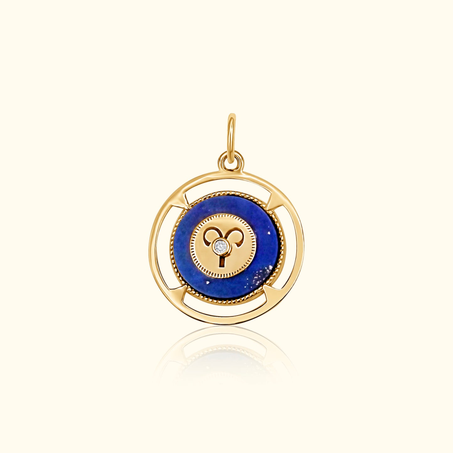 Aries Zodiac Lapis and Diamond Medallion