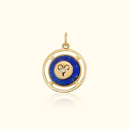 Aries Zodiac Lapis and Diamond Medallion