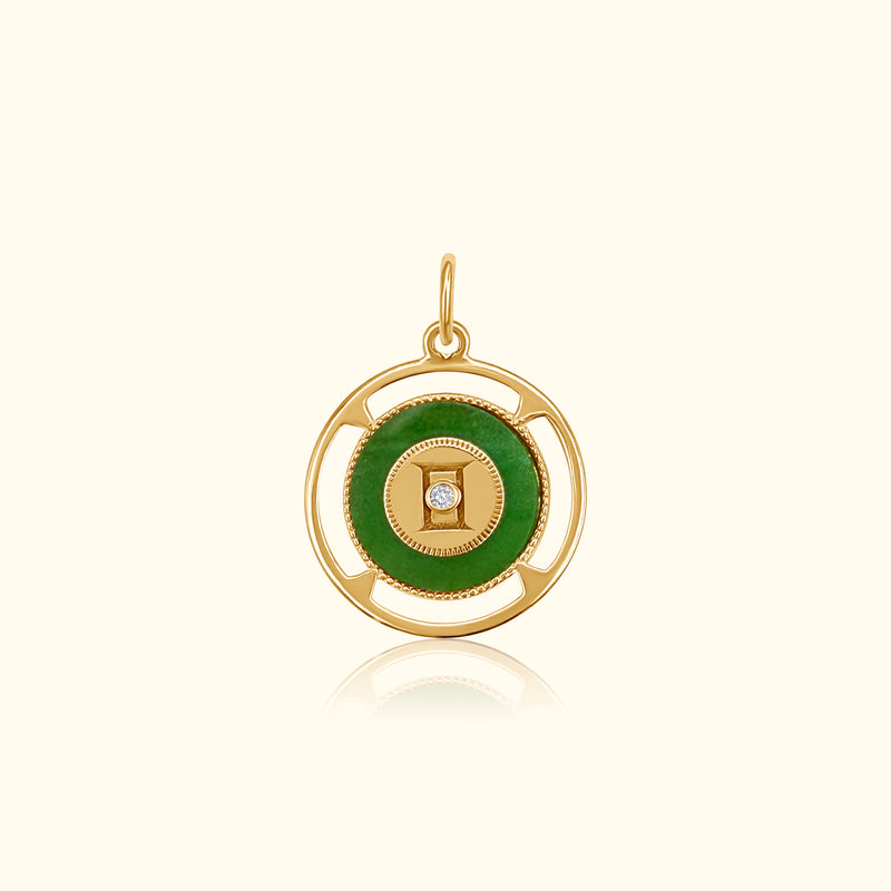Gemini Zodiac Jade and Diamond Medallion