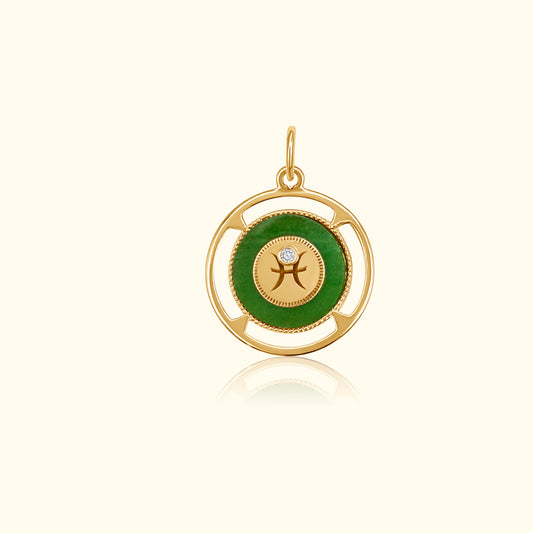 Pisces Zodiac Jade and Diamond Medallion