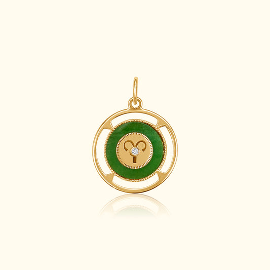 Aries Zodiac Jade and Diamond Medallion