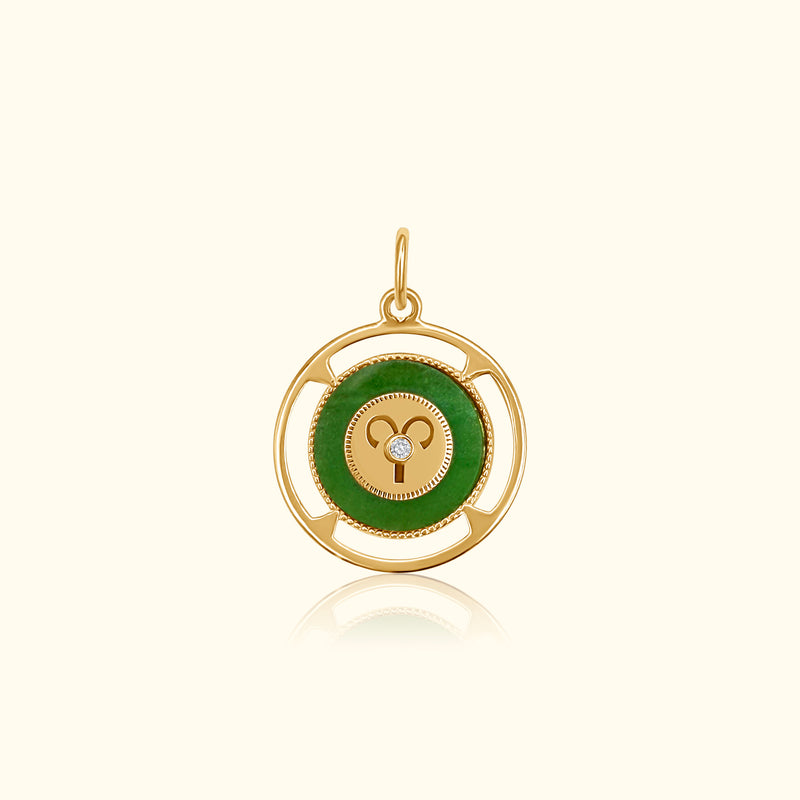 Aries Zodiac Jade and Diamond Medallion