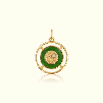 Cancer Zodiac Jade and Diamond Medallion