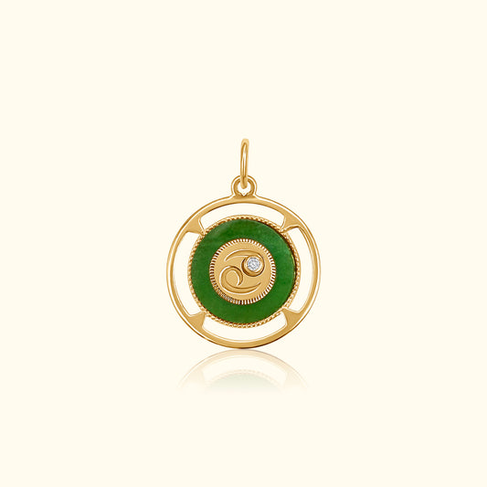 Cancer Zodiac Jade and Diamond Medallion