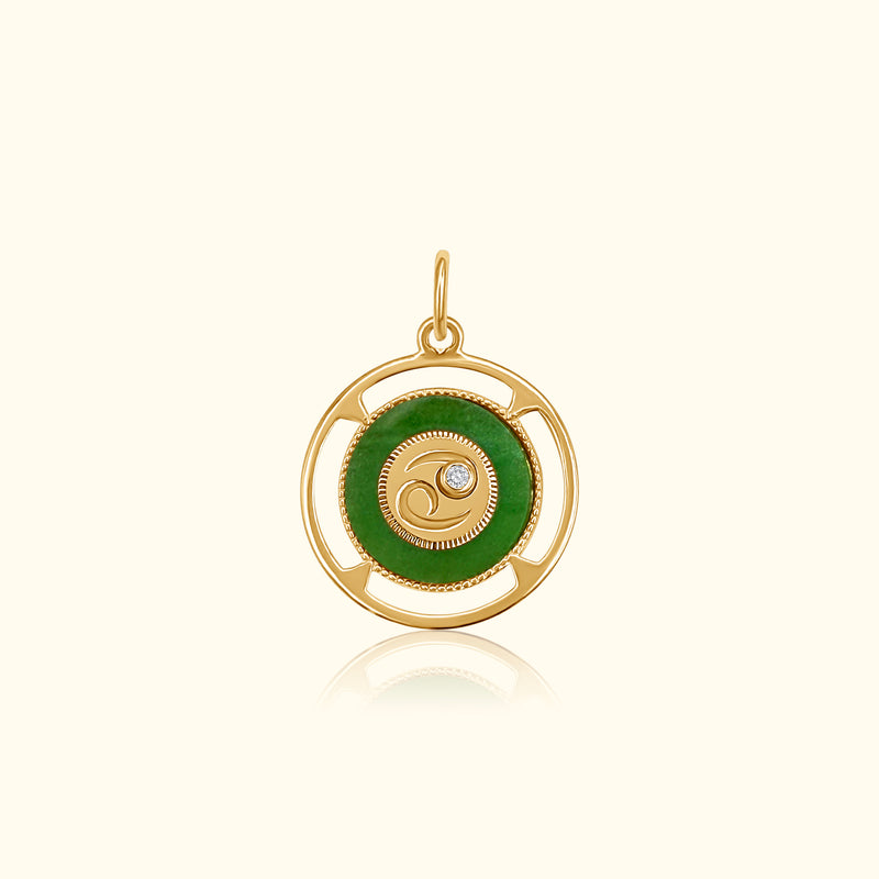 Cancer Zodiac Jade and Diamond Medallion