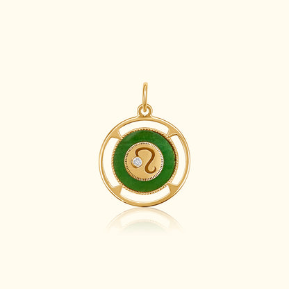 Leo Zodiac Jade and Diamond Medallion