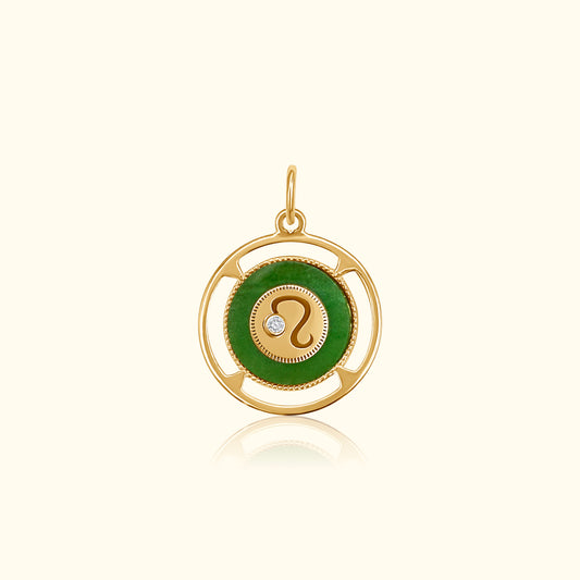 Leo Zodiac Jade and Diamond Medallion
