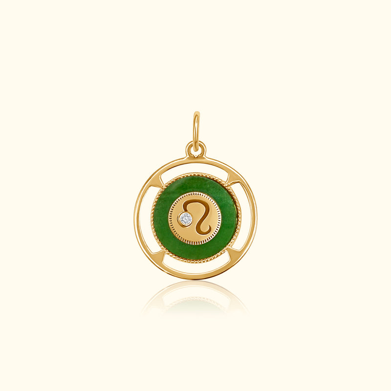 Leo Zodiac Jade and Diamond Medallion